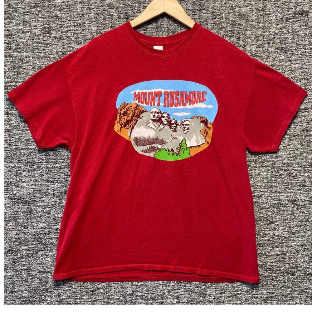 Vintage Mount Rushmore Graphic‎ T Shirt Mens Double Sided Red Cotton Tee Size XL